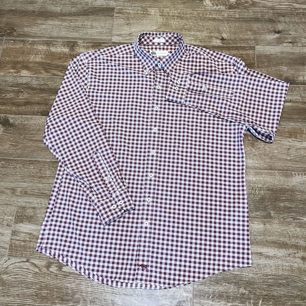 Onward Reserve Performance Shirt Mens L Burgundy Check Button Down Classic Fit